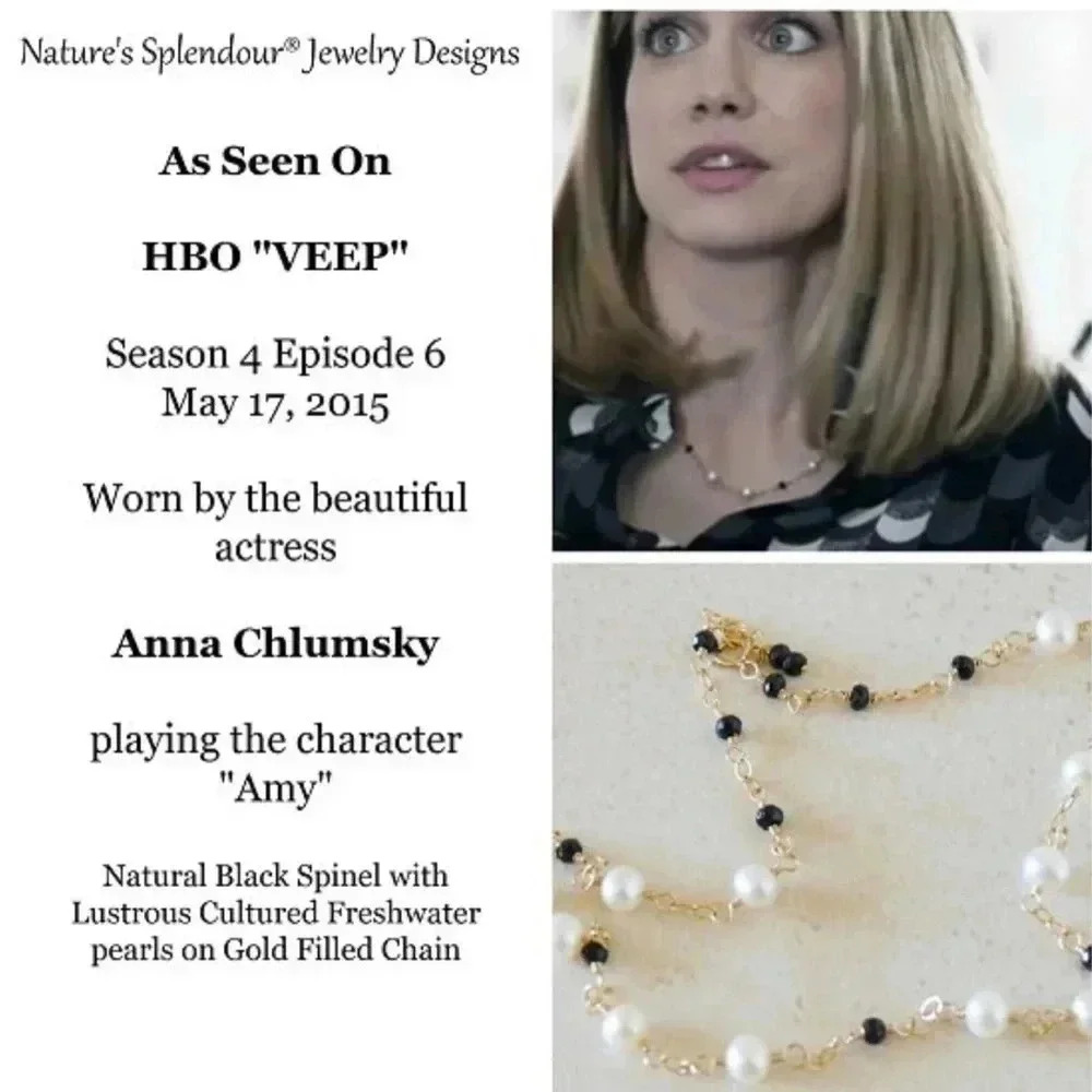 Worn On HBO VEEP, Tin Cup Pearl, Black Spinel Necklace, Black and White Necklace